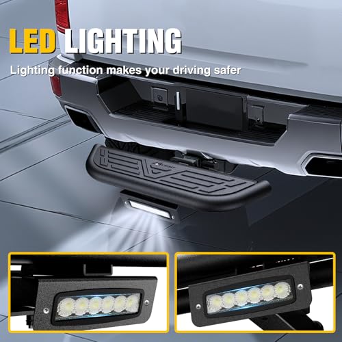 Image of Nilight Hitch Step 2 Inch Receiver Universal with LED Light, Pin Lock and U-Bolts Stabilize,Rear Bumper Guard for Pickups Trucks Vans SUVs ATVs