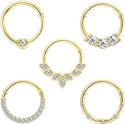 Adramata Daith Pendientes 16G Cartílago De Acero Inoxidable Helix Tragus Nariz Piercing Joyas 8Mm 10mm Plata Oro Oro Rosa Chapado En Negro CZ Bisagras Septum Clicker Anillos