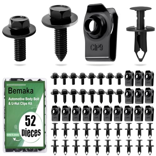 Image of 52Pcs Engine Under Cover Splash Shield Guard Body Bolts & Extruded U-Nut Clips Kit, Multipurpose Fender Bolts Fender Liner Clip Plastic Bumper Push Retainer Rivet Clips for Most Vehicles