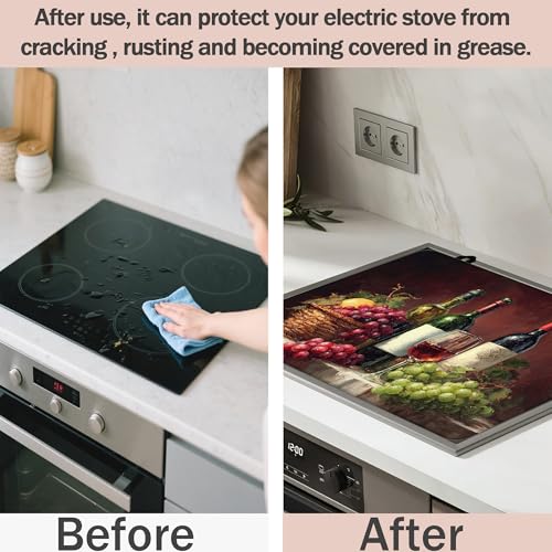 Image of Multi-Design Silicone Stove Cover for Glass /Electric Stoves - 3-in-1 Heat-Resistant Protector Mat, Non-Slip Drying Rack (Grapes Wine Bottle, 28 inch L x 20 inch W)