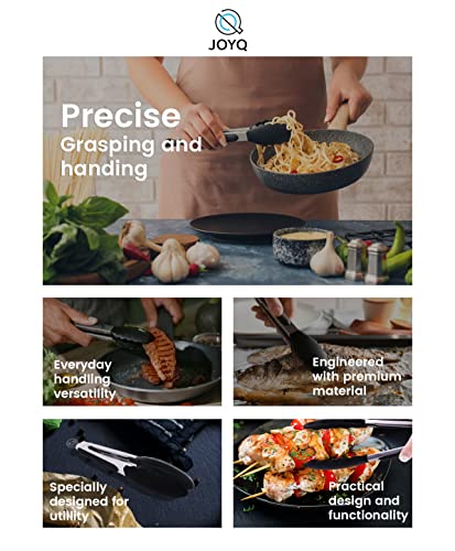 Image of Kitchen Tongs - 9 Inch Kitchen Utensil Cooking Tongs with Padlock System - Easy Grip Food Grade Silicone Tongs for Meat, BBQ, Frying and Serving (9 inch, Black)