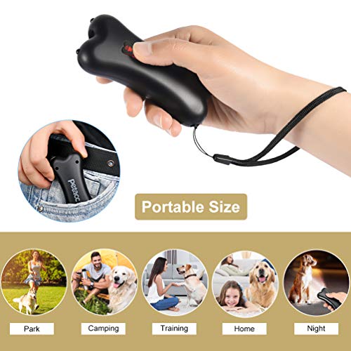 Petacc Anti Barking Device, Ultrasonic Dog Barking Control Deterrent for Dog Walking Training Outdoor, 16ft Control Range Rechargeable Bark Stopper with LED Light (Black)