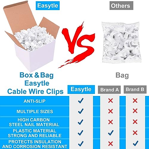 400 Pcs Cable Clips 4/6/8/10mm Nail in Cable Clips with Steel Ethernet Cable Clips Cable Wire Clips Cable Tacks Cable Nails Speaker Wire Clips Coaxial Cable Staples RG6 RG59 CAT6 RJ45 Wire Wall Clips