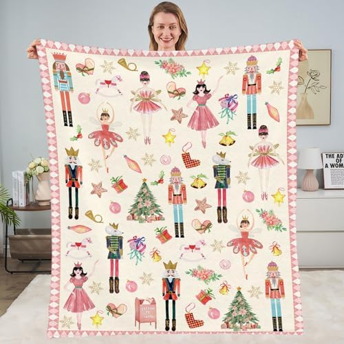 Christmas Nutcracker Blanket, Nutcracker Ballet Blanket, Pink Nut...