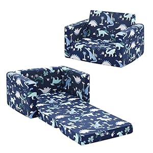Ulax furniture Children Sofa Chair for Reading Kids FILP Out Polyurethane Chair Lightweight Convertible Sofa to Sleeper Couch Navy Dinosaur