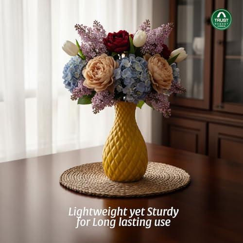 Image of TrustBasket Serenity Flower Vase White Yellow Set of 2 Decorative Plastic Table Accent for Living Room Bedroom Dining Table, Modern Home Decor Display for Fresh or Artificial Flower