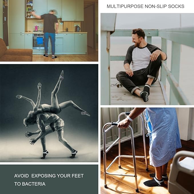 Muezna Men's Non-Slip Yoga Socks, Anti-Skid Pilates, Barre, Bikram Fitness Hospital Slipper Socks with Grips - Image 5