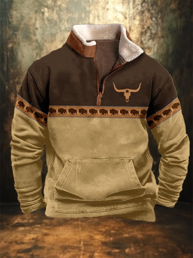 LOAIHA Hoodies for Men Aztec Jacket Long Sleeve 1/4 Zip Western Pullover Men Vintage Cowboy Sweatshirt Ethnic Country Jacket2