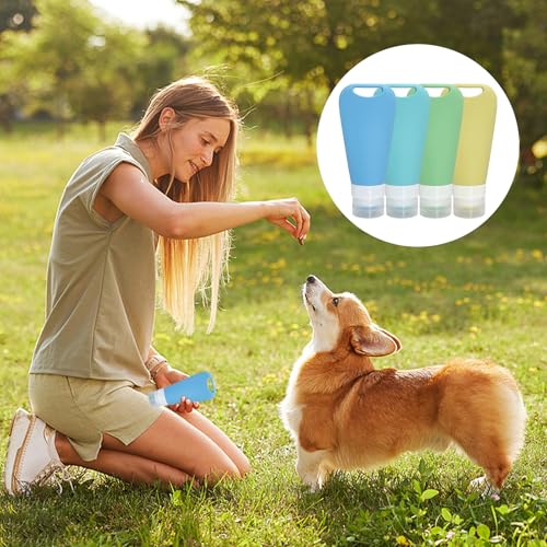 Vuemhjaey 4 stück wiederverwendbare futtertube zum befüllen hund 90 ml für leckerli hund, leberwurst hunde tube, reiseflaschen zum befüllen mit karabiner und reagenzglasbürste