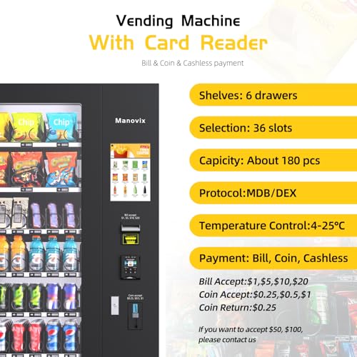 Image of Beverage Snack Combo Commercial Vending Machine for Business with Credit Card Reader & Bill and Coin Acceptor Refrigerated Cold Drink soda with Temp Control Touch Screen