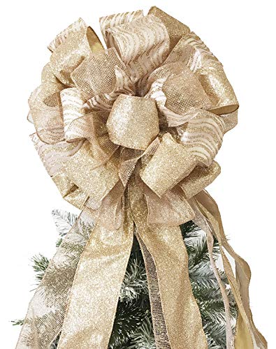 Flash World Christmas Tree Topper,27x12 Inches Large Toppers Bow with Streamer Wired Edge
