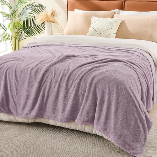 Image of EMME Muslin and Fleece King Blanket Reversible - 108 inch*90 inch Lavender Soft Warm Throw Blankets for Couch Bed Picnic Travel Bed