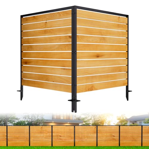 3 Panels No Dig Wooden Privacy Fence Screen, 42" H