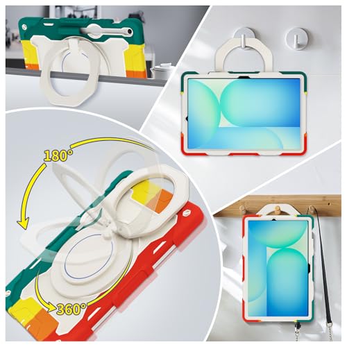 Funda Samsung Galaxy Tab S10 FE Plus con soporte giratorio de 360 grados y correa 7