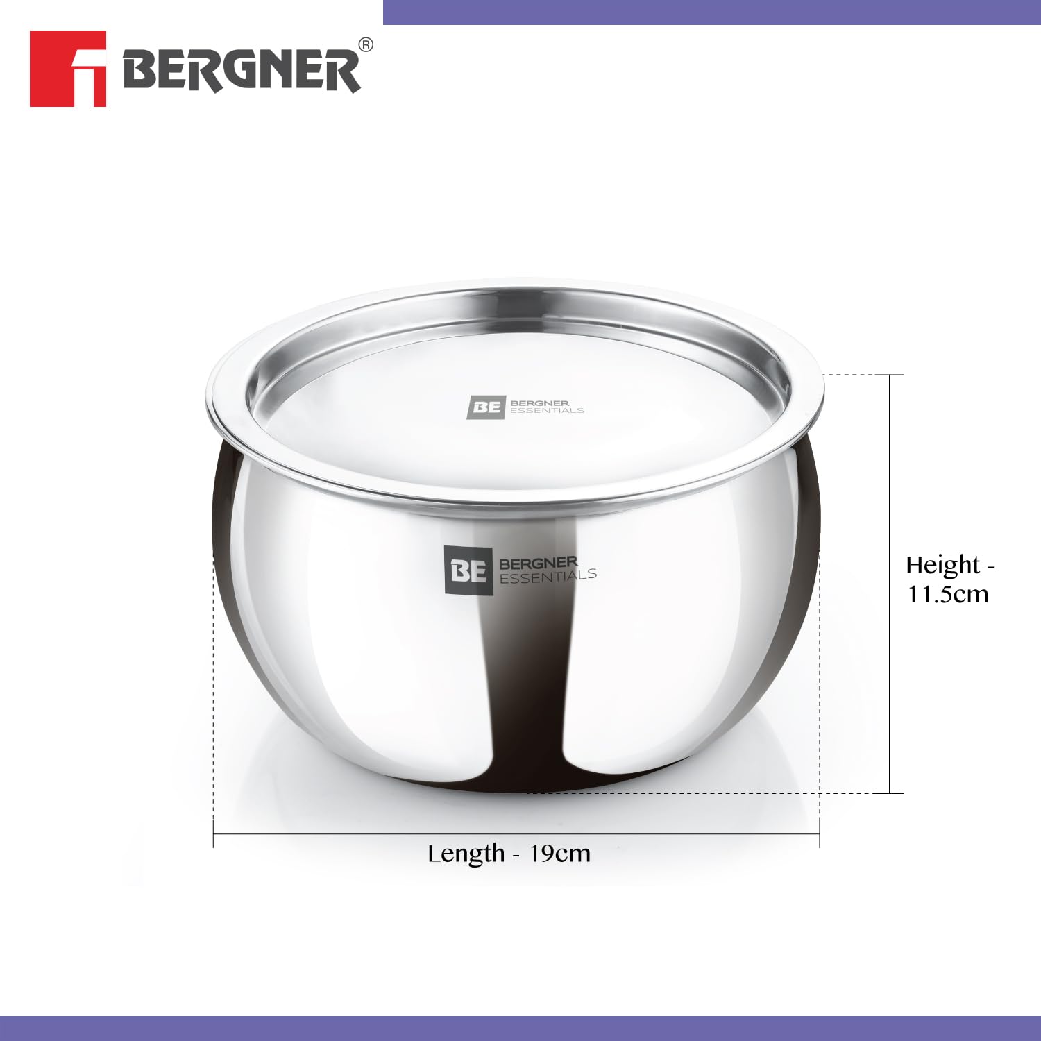 Bergner BE Essentials TriPly Stainless Steel 16 cm Rice Handi with Lid, Steel Small Rice Handi, Even Heat Distribution, Easy to Clean, Non-Toxic, Healthy, Less Oil Use - Induction and Gas Stove Ready 2