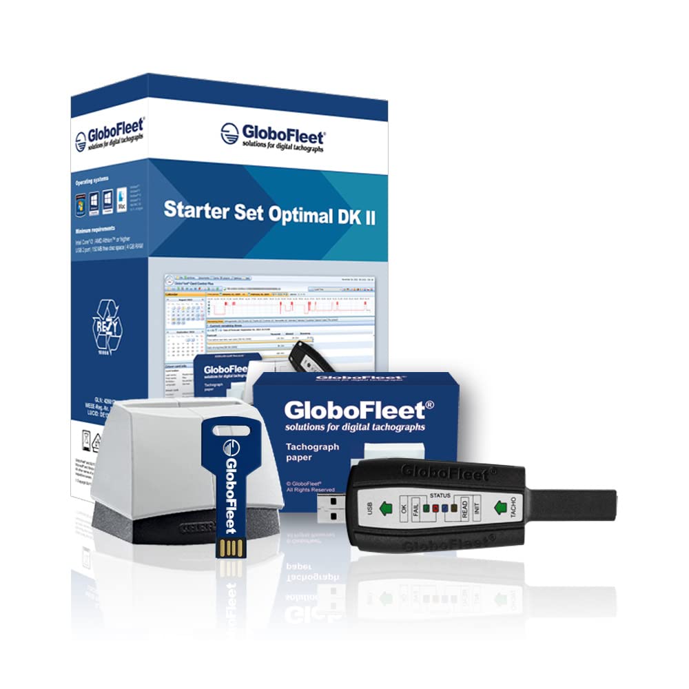 GloboFleet Starter Set Optimal DK II zum auslesen, auswerten und archivieren der Fahrerkarte, Chipkartenleser und 8GB Downloadkey II (USB Key) DTCO 4.1 ready,