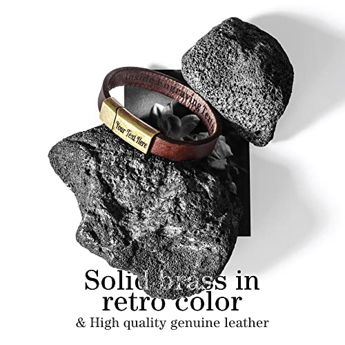 Caramel Leather Bracelet for Men, Custom Bracelets with Magnetic Clasp, Personalized Gifts for Dad, Boyfriend2