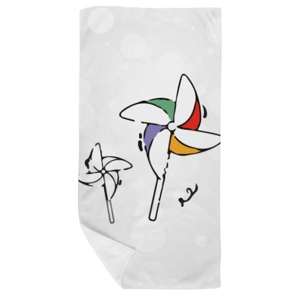 Serviette de bain doux format essuie-mains multicolore motif moulin à vent 35x70