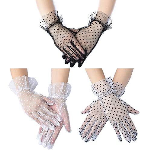 Asudaro Guantes cortos de punto, elegantes guantes cortos de encaje para perspectiva, guantes de malla para protección solar, para disfraz de cosplay, espectáculo de actuación, ceremonia vital, 3