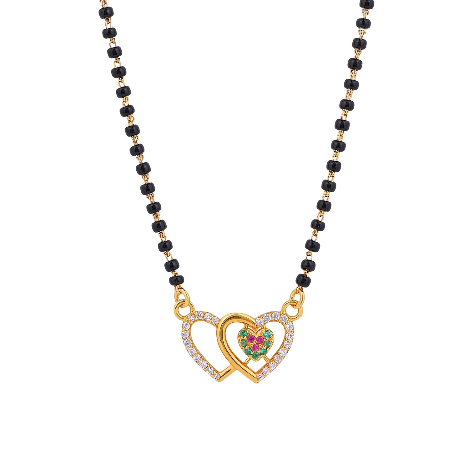 Valentine Heart Micron/Vermeil 18K 1gm Gold Plated Black Beads Kala Mani 925 Sterling Silver Mangalsutra | Tanmaniya Thali| Chandi Pure Silver Gift for Women-image-47