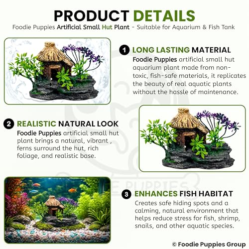 Image of Foodie Puppies Aquarium Plastic Plant with Resin Base Decor - (Small Hut Plant, 11 x 5 x 9 cm) for Fish Tank Ornament Accessories, Freshwater & Saltwater Natural Looking Artificial Plant