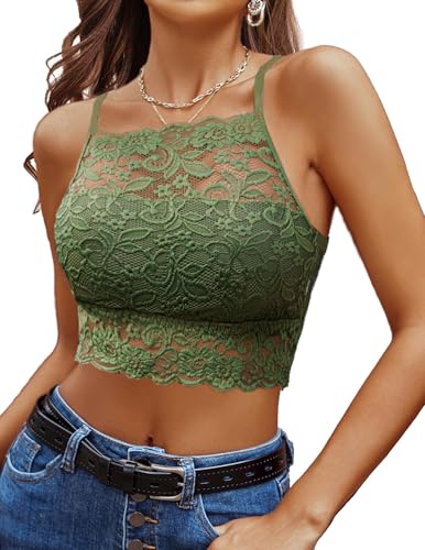 Image of Avidlove Lace Bralette for Women High Neck Camisoles Racerback Double-Layered Crop Top