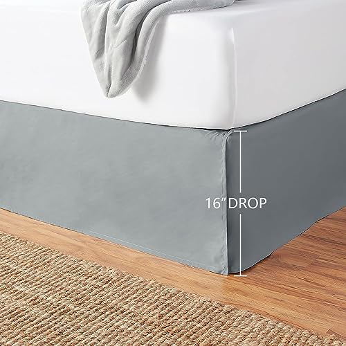 Image of Amazon Basics Lightweight Pleated Bed Skirt, Machine Washable, Wrinkle and Fade Resistant, Queen, Dark Grey