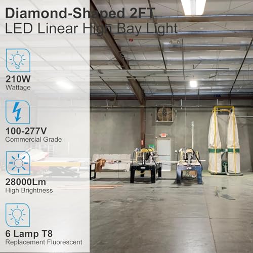 Lightdot 2FT 210W LED High Bay Shop Lights, 28000LM, 5000K, 8-Pack - Equivalent to 800W MH/HPS