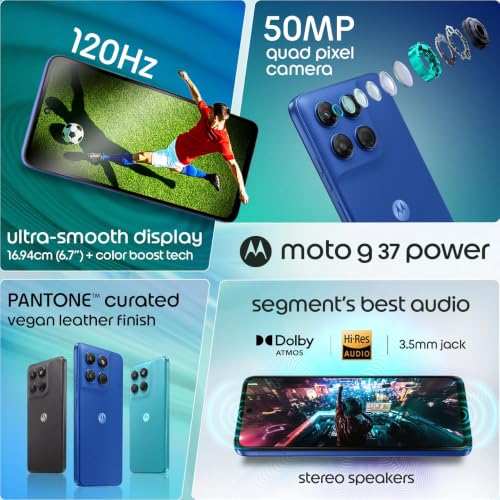 Image of MOTOROLA g37 Power (PANTONE Nautical Blue, 4GB RAM, 64GB Storage) | MediaTek Dimensity 6400 Octa-Core Processor | 50MP AI Rear Camera | 8MP Front Camera | 6.66-inch HD+ 120Hz Display | 7000mAh Battery