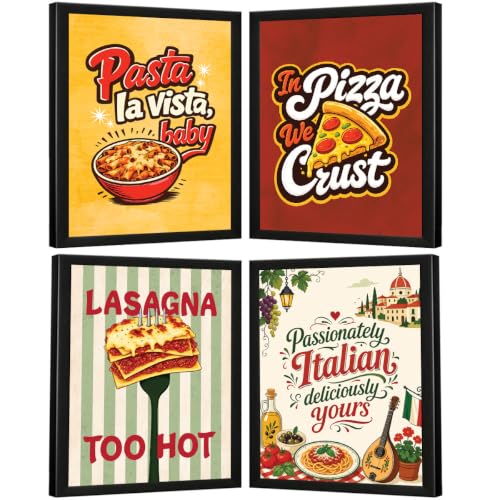 Image of Chaka Chaundh - Restaurant wall decoration items - Cafe quotes wall frames - Pizza walls frame - Pasta wall frame poster, Lasanga wall frame, Italian food wall frame art. - Food frame poster wall art. ( 14X11 inch. Set OF 4 )