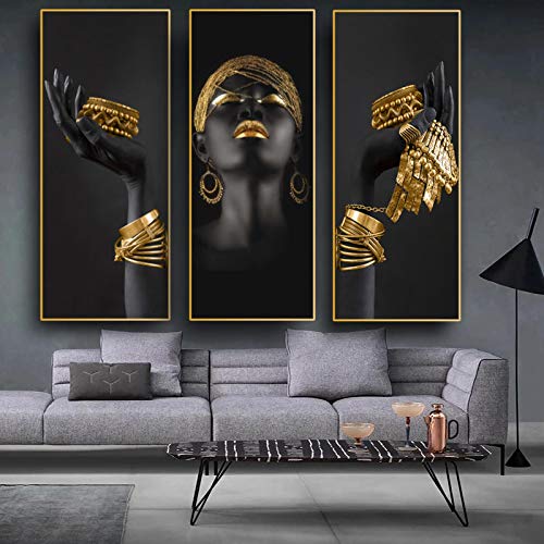 Toile femme bijoux or affiche art mural d'exception impression haute définition 3 pièces