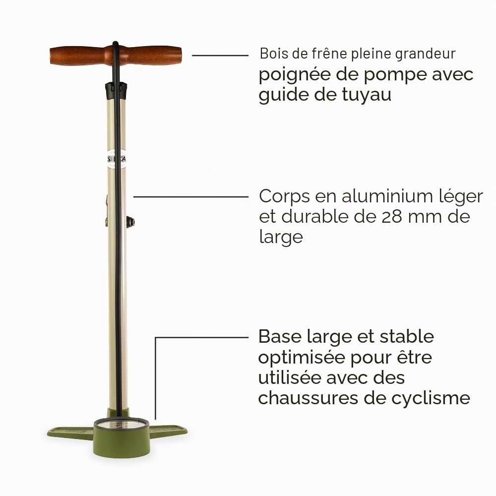 SILCA Terra Pompe à Pied pour vélo | Manomètre Basse et Haute Pression à 2 étages | Mandrin de Verrouillage réversible Presta et Schrader |Résolution de 0,5 psi jusqu'à 30 psi et Maximum 120 psi