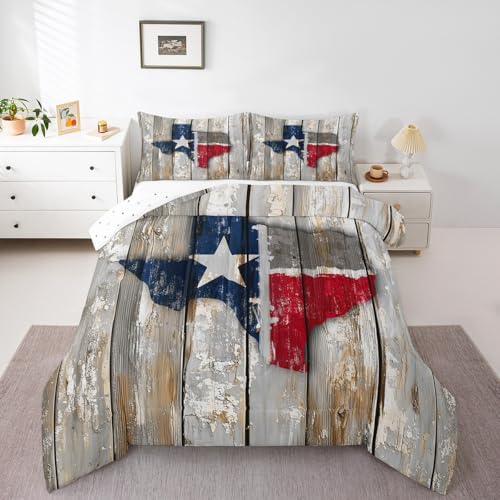 Image of Feelyou Texas Star Bedding Set Full Size, Western Texas Comforter for Kids Boys Girls Wild West Comforter Set Patriotism Duvet Insert Microfiber Bed Set