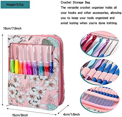 Aedcbaide Crochet Hooks Set with Organizer Bag, 60pcs Soft Handle Ergonomic Crochet Knitting Needles Kit 0.6mm to 10mm, DIY Hand Knitting Craft Art Tools for Crochet Starter Lovers
