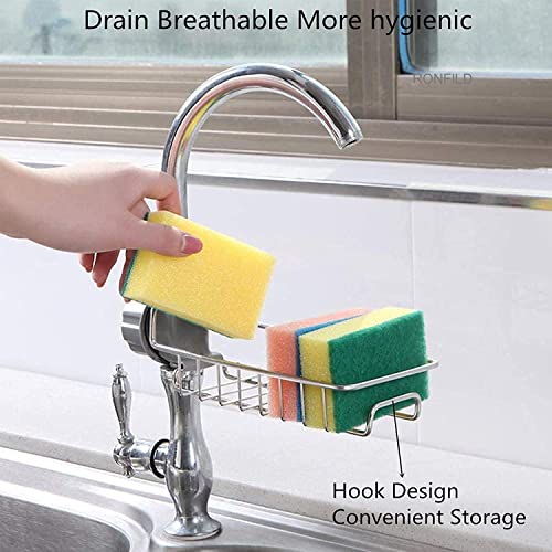 Image of Stainless Steel Adjusting Multifunctional Over Kitchen Sink Caddy Clamp Faucet Sponge Scrubber Holder Storage Hanging Shelf Draining Bathroom Tap Shampoo Soap Organizer Rack(Pack of 1)