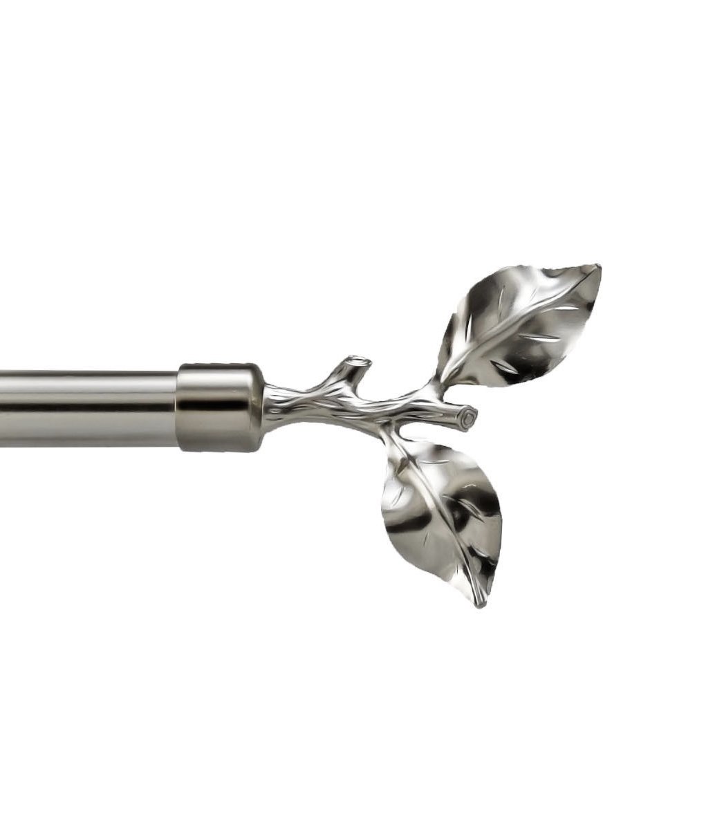 Your Home Online Set Of 2 End Finials For 28mm Curtain Pole Rod Brushed Chrome (Tallinn Leaf Finial)