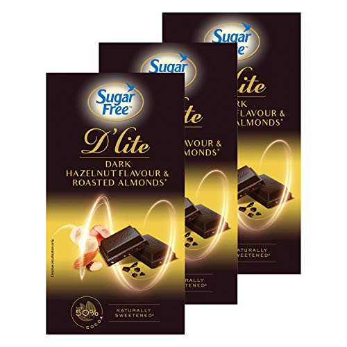Image of Sugar Free D'lite Hazelnut & Almonds Dark Chocolate Bar, 40g (Pack of 3)