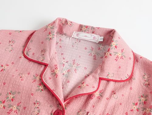Image of Hupohoi Big Girls Button Down Pajama Set 3pcs Short Sleeve Long Pants with Shorts Crepe Wrinkled Fabric Sleepwear Nighty