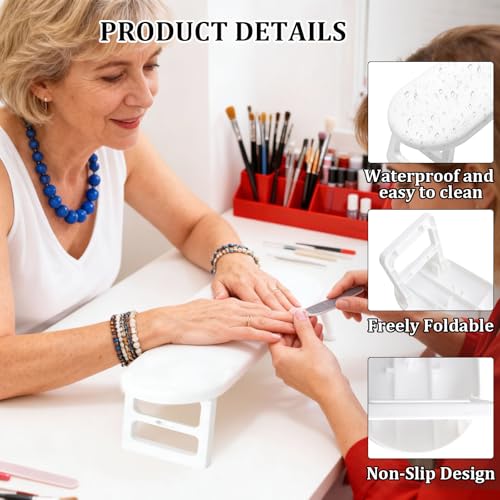 Repose main manucure, blanc rrepose main ongle bras rabattable avec coussin pour soulager la pression, pince à épiler de précision en acier inoxydable 80mm pour manucure à domicile et salons de beauté – vue 6