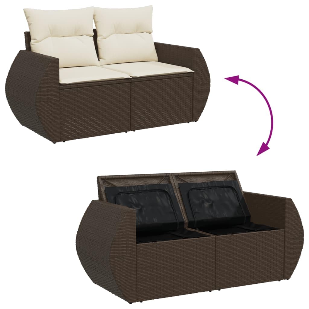 Divano da Giardino 2 Posti in Rattan PE Marrone con Cuscini