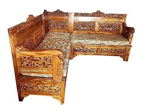 Image of Luxury Wooden Teakwwood Five Seater Sofa Set for Living Room (Honey Brown) Solid Wood Outdoor Chair 5 Seater Sofa | (15)