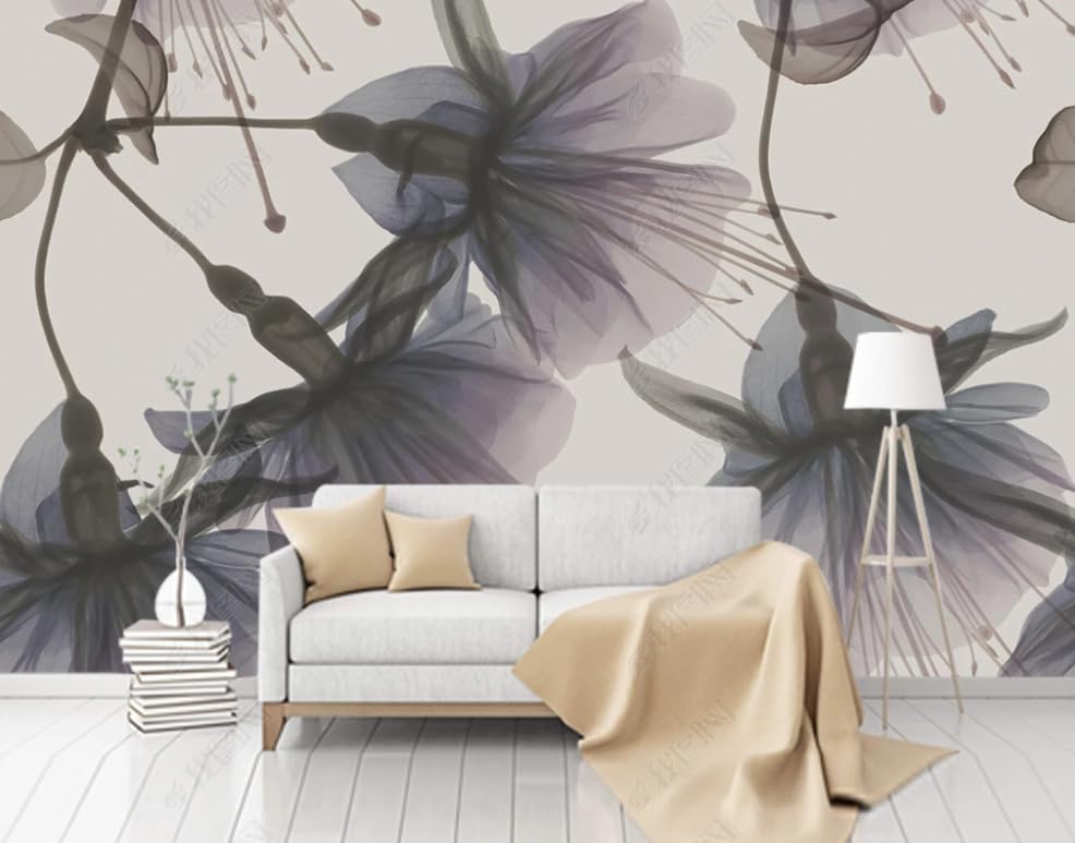 Papier peint intissé fleurs noires pour une décoration murale élégante de chambre