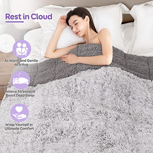 Image of Cottonblue Weighted Blanket 20 lbs Queen Size, Luxury Sherpa Faux Fur Reversible Snugly Long Fur Warm Heavy Blankets 60x80 inches, Plush Sherpa Microfiber Blanket for Couch Sofa Bed, Morandi Grey