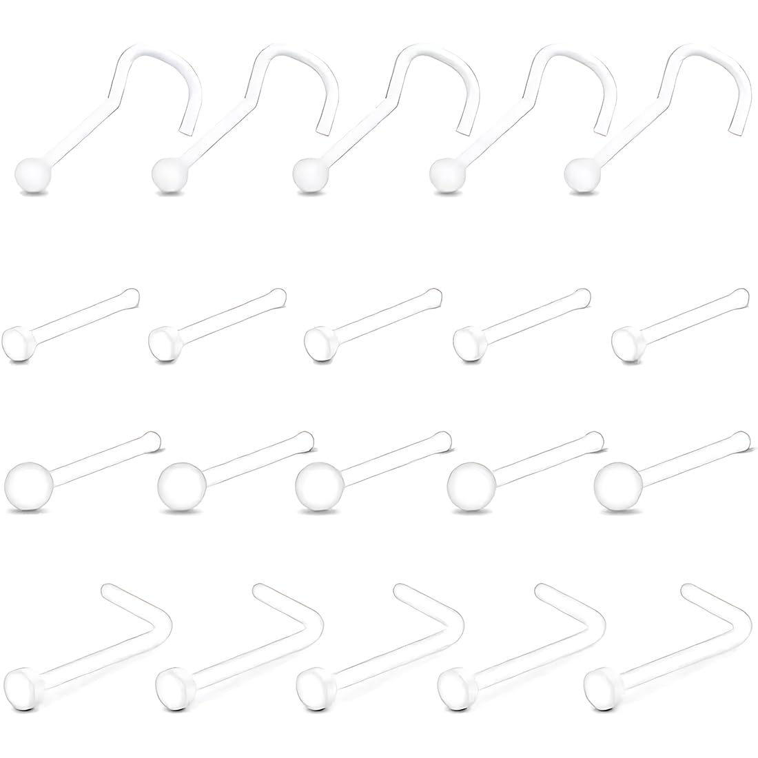 20pcs Claro Anillo de la Nariz de la Nariz Stud Retenedor - Piercings de Nariz, Plástico en Forma de L Anillos de la Nariz Sacacorchos Anillos Piercing Joyería para Mujeres Hombres, 20G