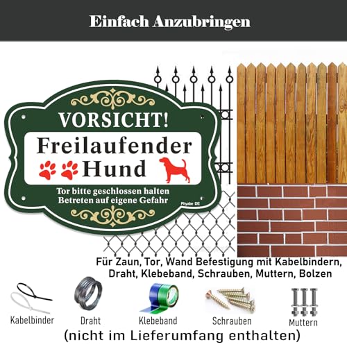 Schild Freilaufender Hund 2 Stück，25x18cm Achtung Hunde Schild Aluminium Reflektierendes Schilder，für Außen-und Innenbereich