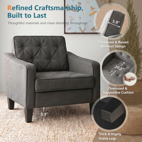 Image of Grey Accent Chairs Set of 2, Wide Comfy Arm Chairs for Living Room, Office | STHOUYN Tufted Club Chair, Reading Chairs for Bedroom, Waiting Area Seating, Small Space Office Chairs, Supportive Wide Seat