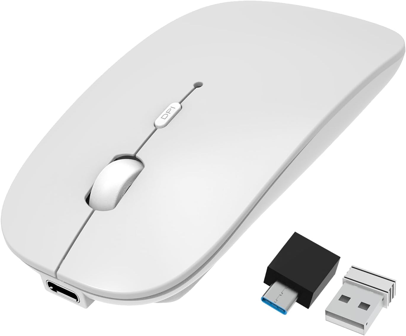 HotDream Bluetooth Trådlös uppladdningsbar mus för MacBook Pro/Air/iPad Air/iPad Pro/Laptop/Tablet/iPhone/PC, Bluetooth 5.2/3.0 och 2.4GHz Dual Mode-mus (vit)