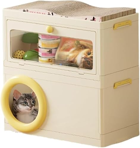 Rutexc猫の爪とぎボード オールインワン 猫ベッド 多層ペットおもちゃスナック収納 猫ケージ フェルト マット 爪グラインダー ハンモック 休憩エリア 睡眠エリア 屋内使用 取り外し可能な爪グラインダー 収納ボックス付き(レッド)