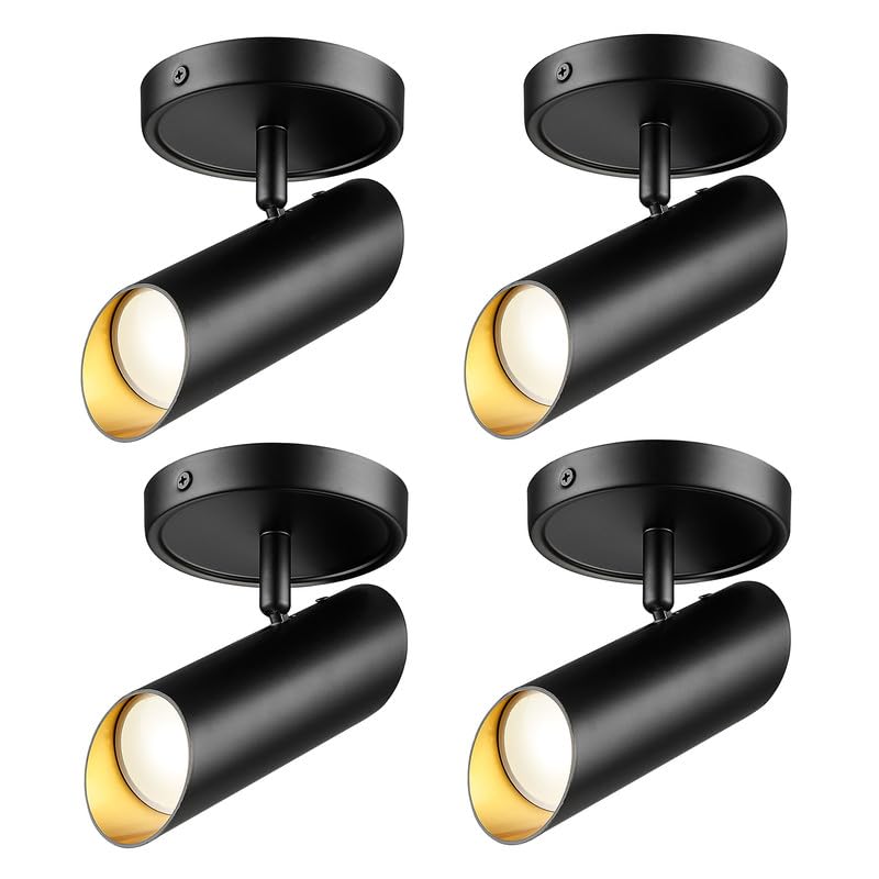 FEMILA LED Spot Lights Indoor, Adjustable Directional Flush Mount Lighting, Ceiling Spotlight for Living Room, Kitchen, Gallery, Bedroom, 4FS79TL-4PK BK