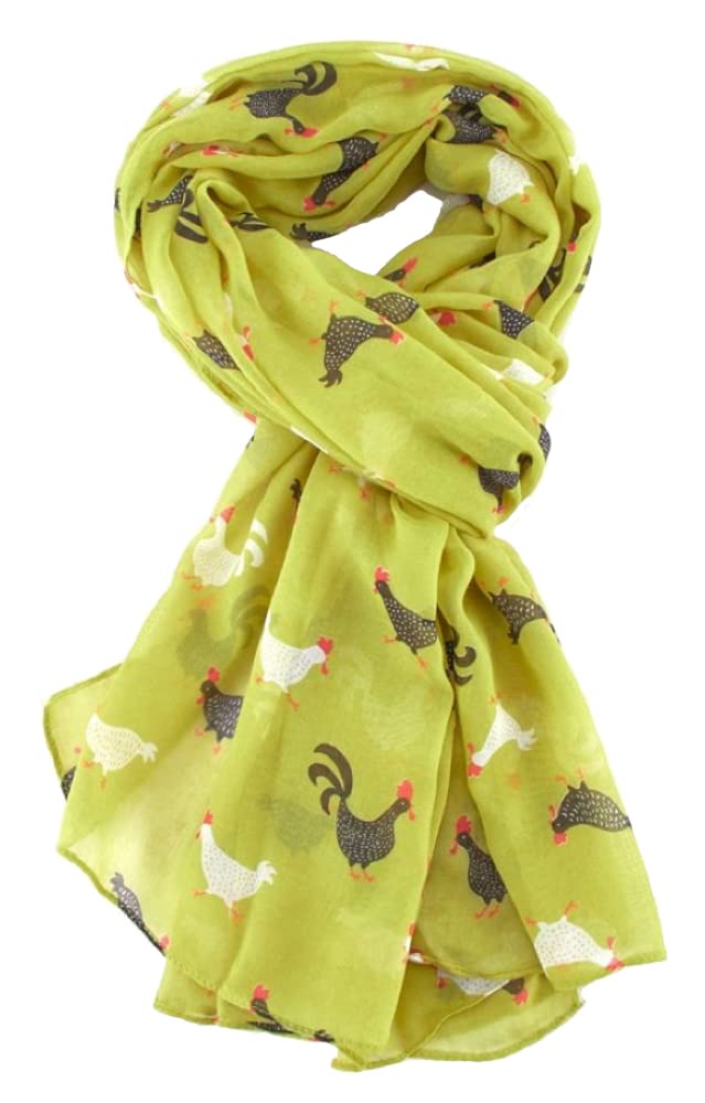 The Olive House Women's Green The Olive House® Rooster And Chicken Design Scarf